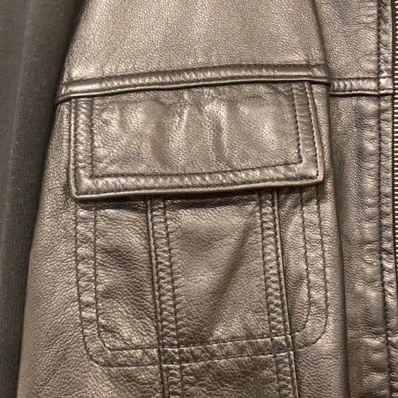 Leather front zip up sweater jacket - Picture 2 of 5